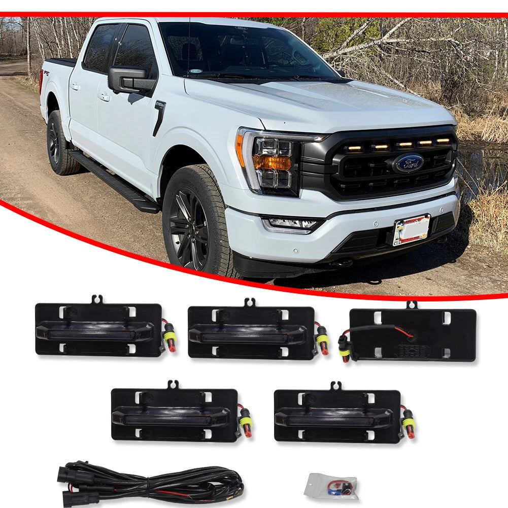 Set of 5 LED Amber Front Grille Lights for Ford F150 (2021–2023)