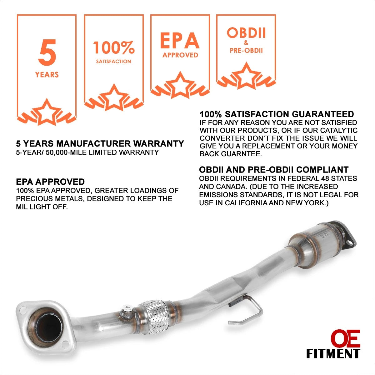 Direct Replace Catalytic Converter Exhaust Flex Pipe for Altima/Quest (2002–2006)