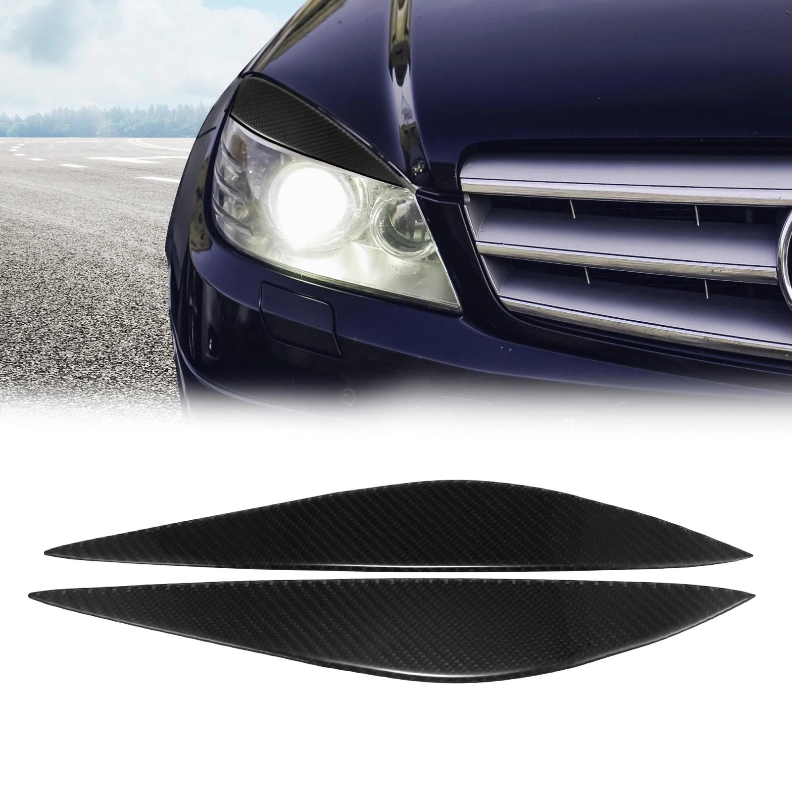 1 Pair Headlight Eyebrows Sticker for Mercedes-Benz W204 (2007–2014) Carbon Fiber