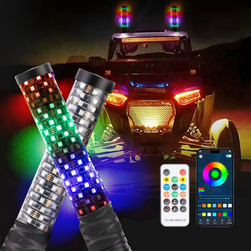 2X 1FT LED Whip Lights for Polaris RZR ATV UTV (2010–2023)
