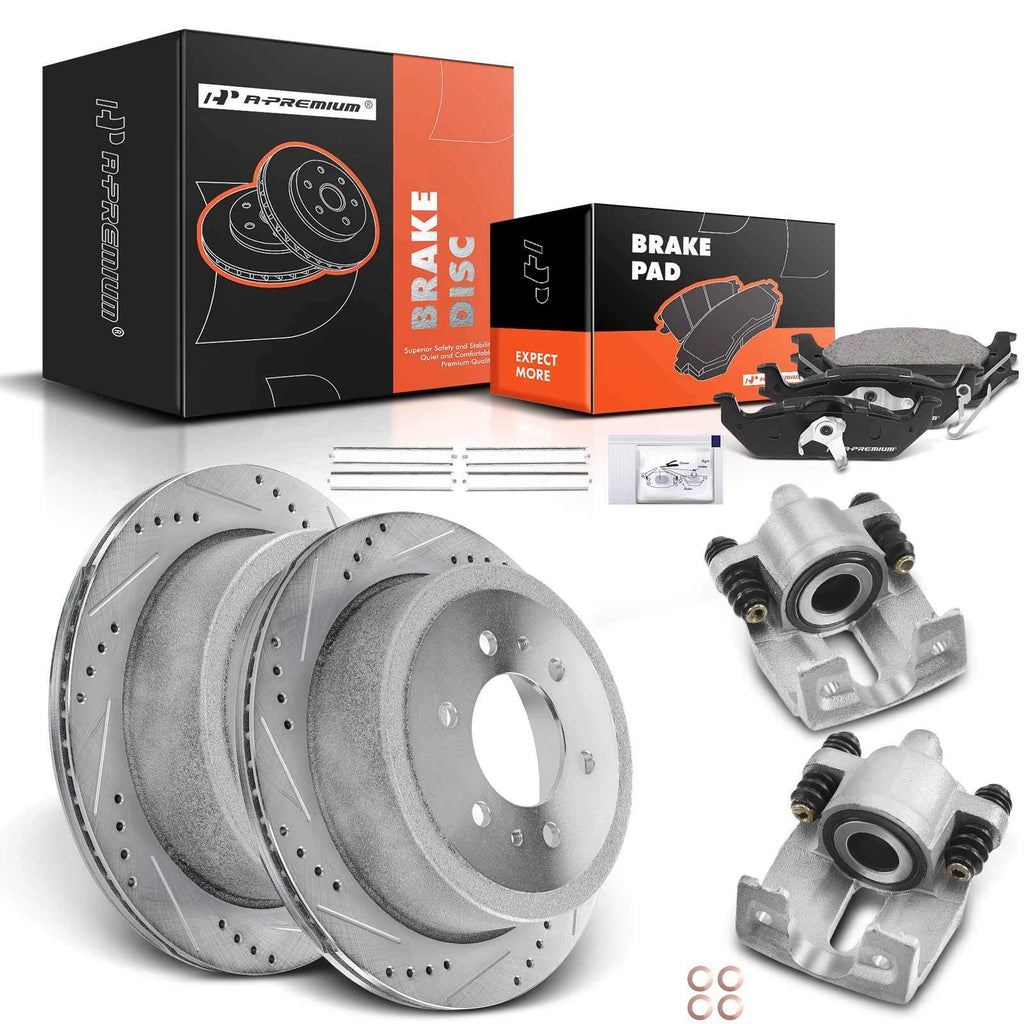 Set of 8 Rear Drilled Brake Rotors and Pads for Ford F-150