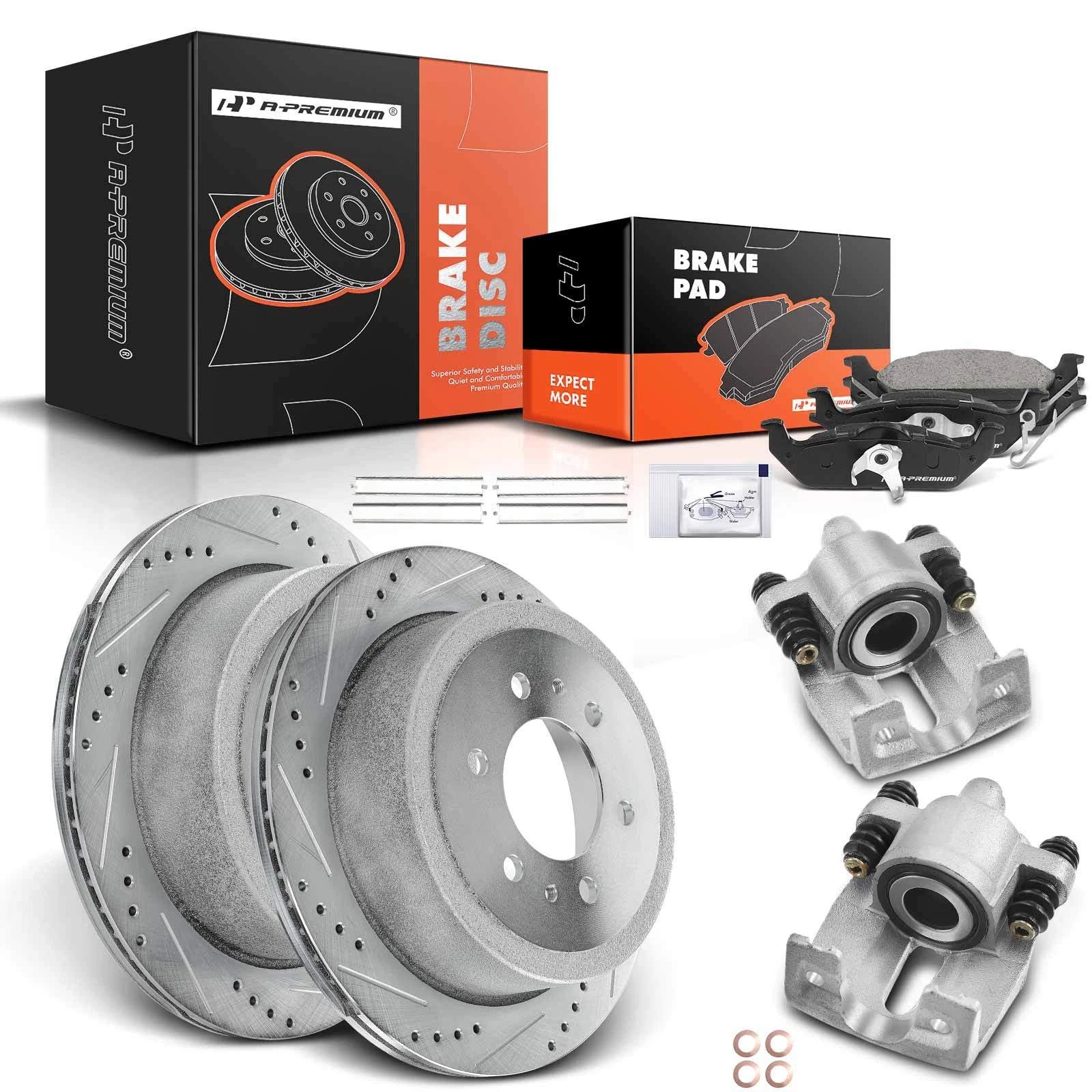 Set of 8 Rear Drilled Brake Rotors and Pads for Ford F-150
