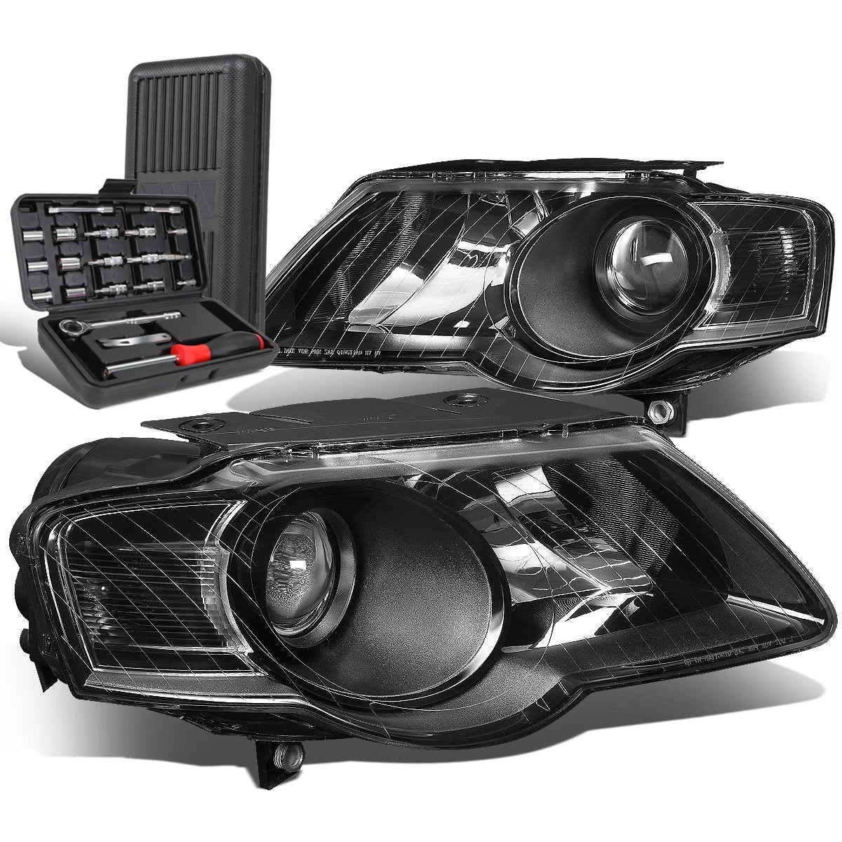 Pair of Black/Clear Side Headlight Lamps for Volkswagen Jetta (2006–2010)