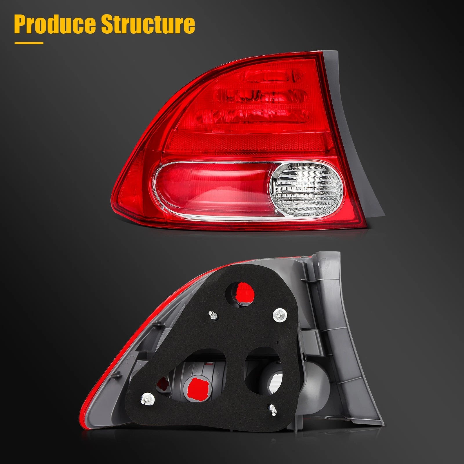 Set of 2 Tail Lights Assembly for Honda Civic (2009–2011) Red