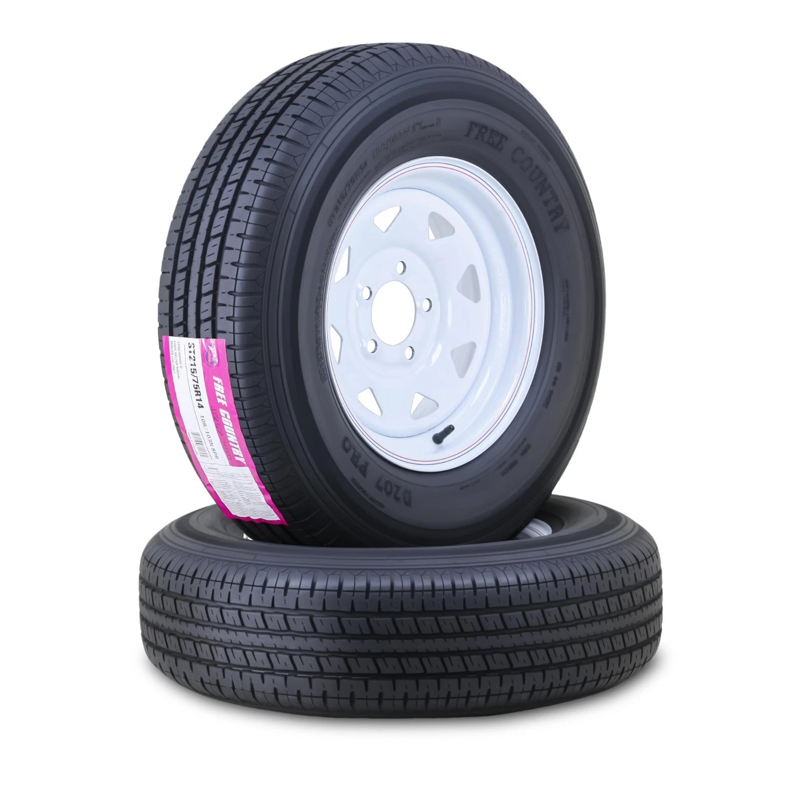 2 Free Country Trailer Tire Rim ST215/75R14 8-Ply 5 Lug White Spoke