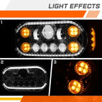 LED Halo Ring DRL Projector Headlights for Peterbilt 359 (1967–1987)