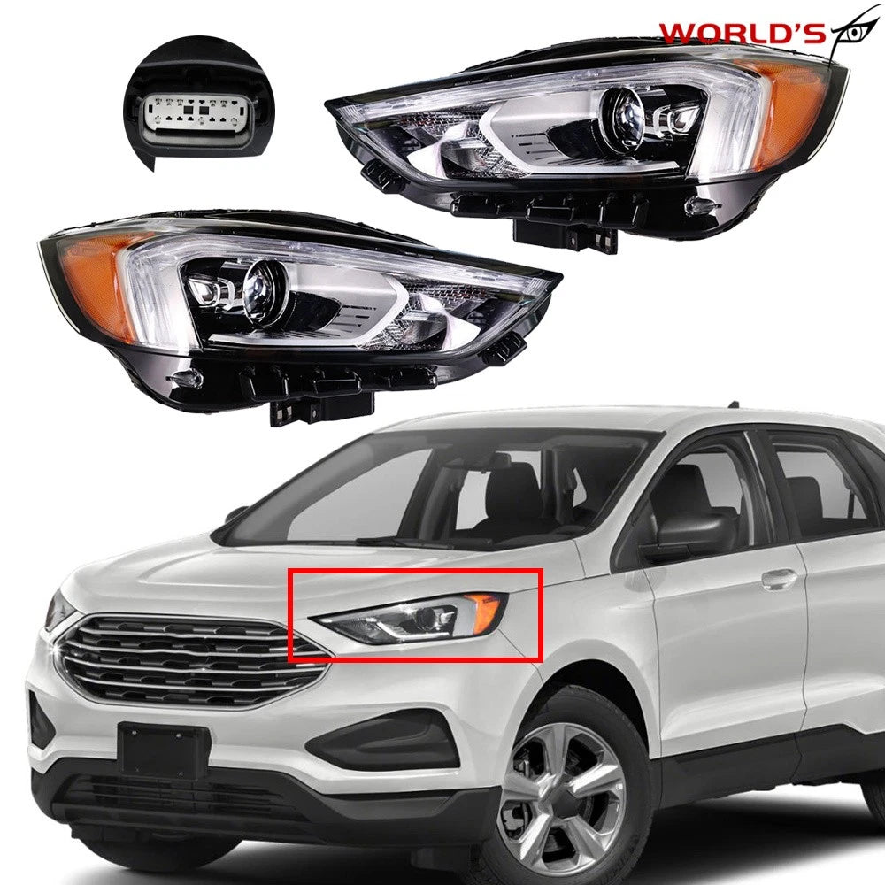 Set of 2 Full LED Headlights for Ford Edge (2019–2021) Black Housing