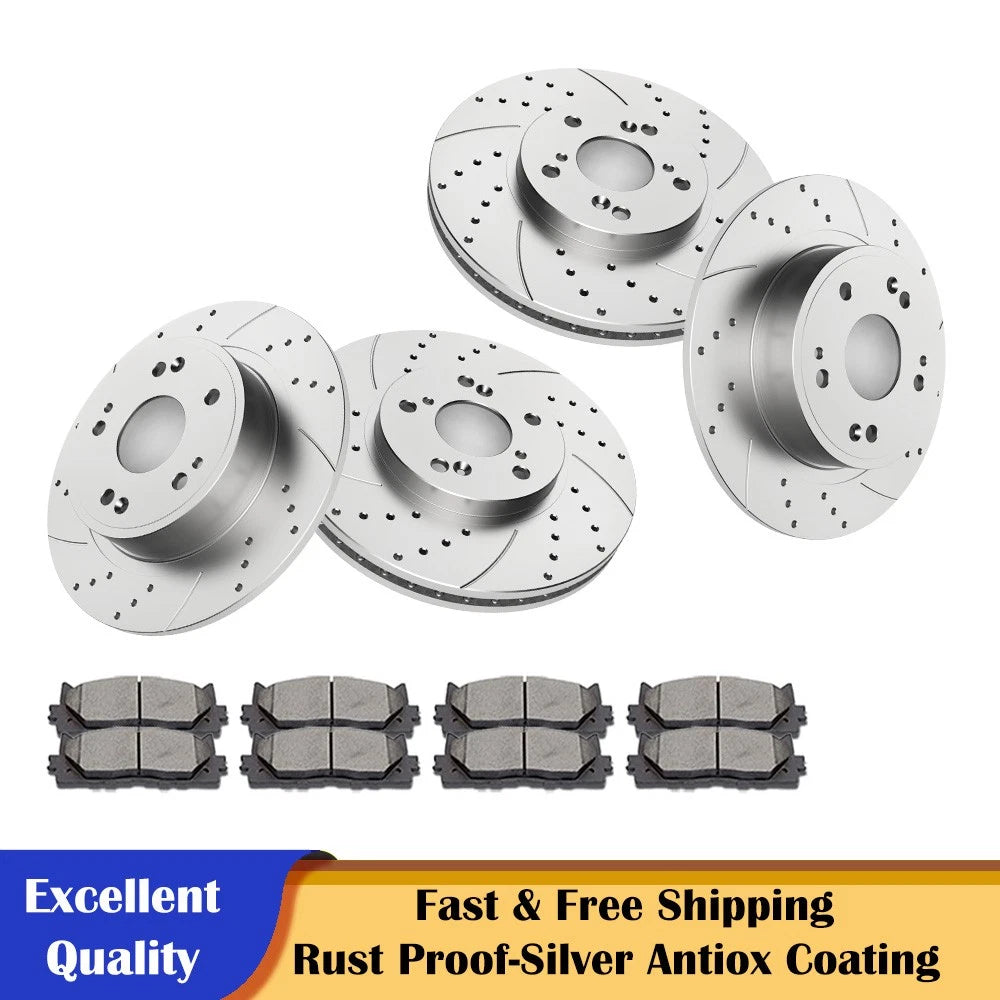 Front Rear Slotted Brake Rotors and Pads Kit for Honda Accord (2003–2007)