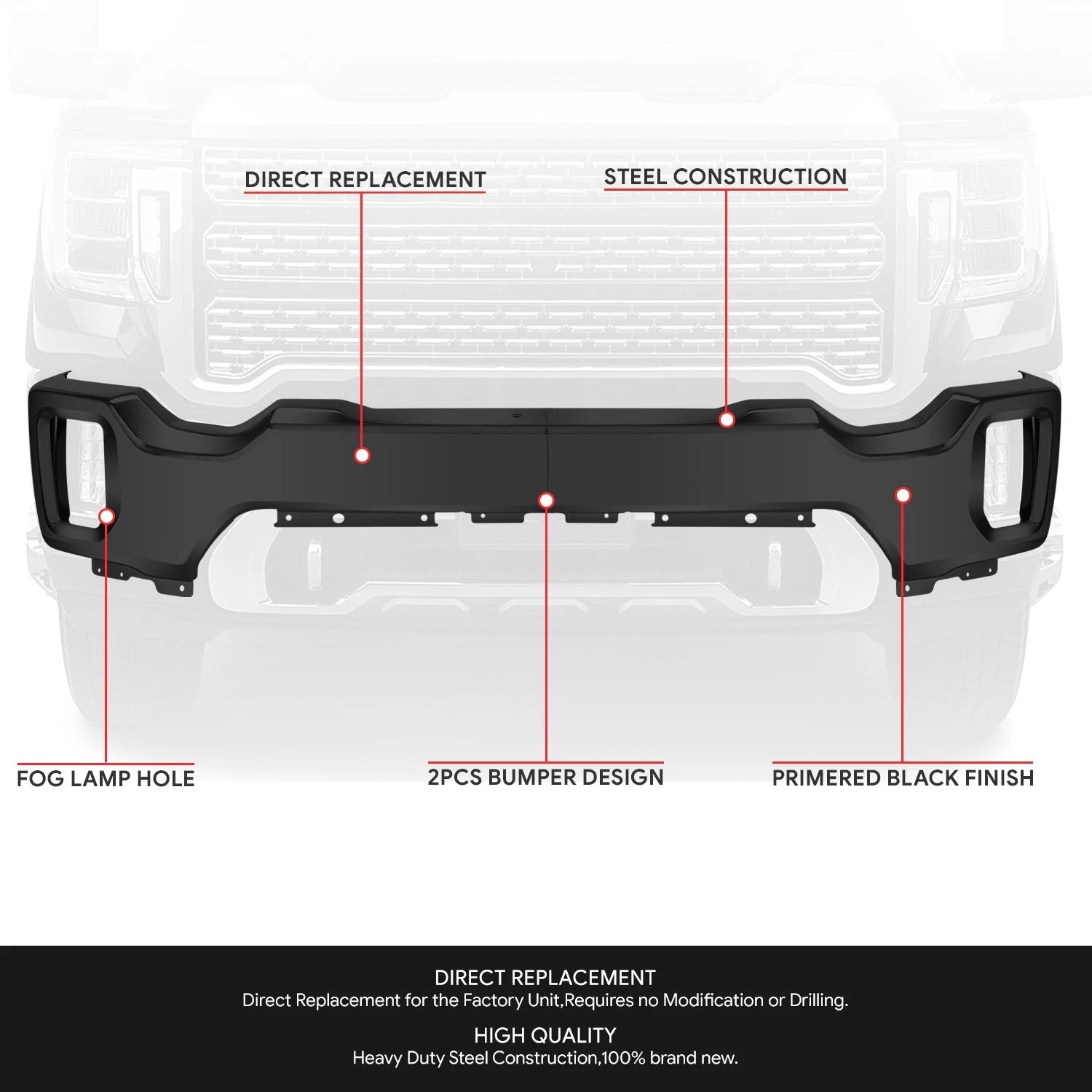 Front Bumper Face Bar for GMC Sierra 2500 3500 HD (2020–2023)