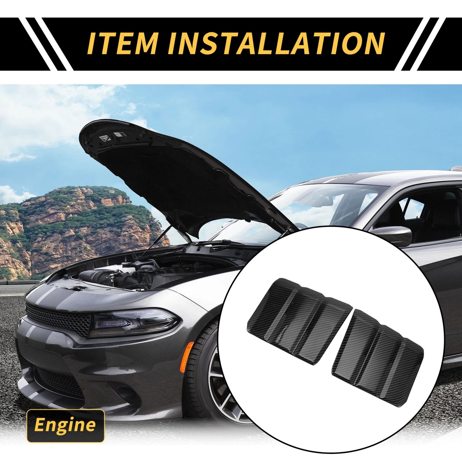 Set of 2 Carbon Fiber Pattern Engine Shroud Cover Panels for Toyota Tundra (2022–2024)