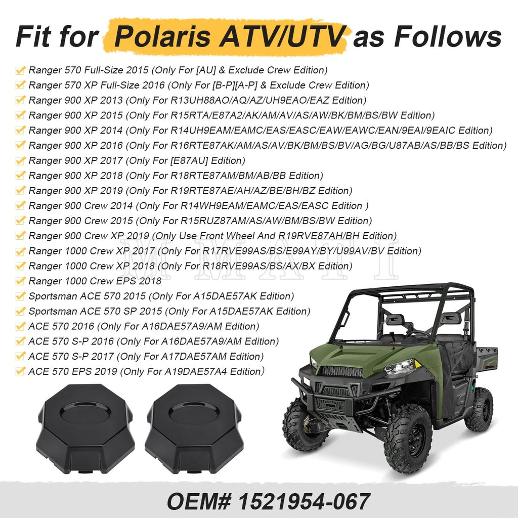 2x Wheel Caps for Polaris Ranger 570 900 1000 Crew XP (2013–2019)