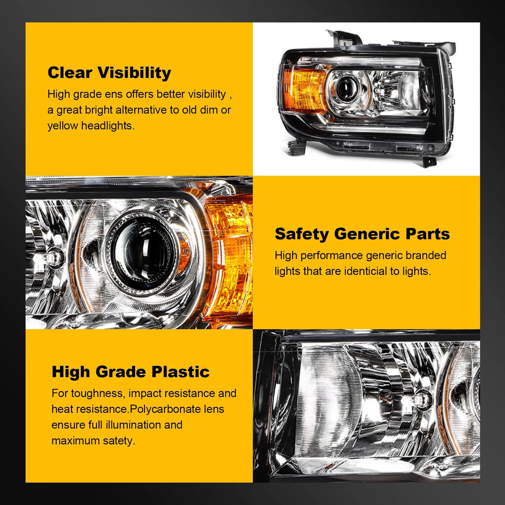 2Pcs Projector Headlights with DRL for GMC Canyon (2015–2022) Black Housing