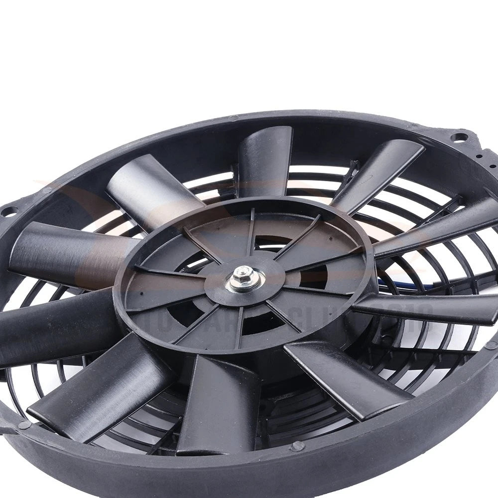 9" Black Universal Plastic Slim Radiator Cooling Fan Mount Kit 12V