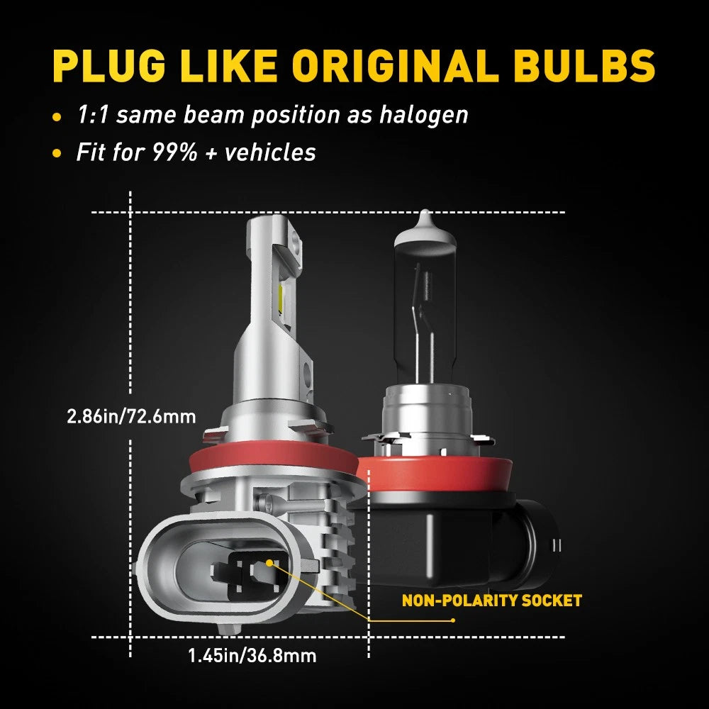 2X White LED Fog Bulbs for H11 H8 H9 (6000K)