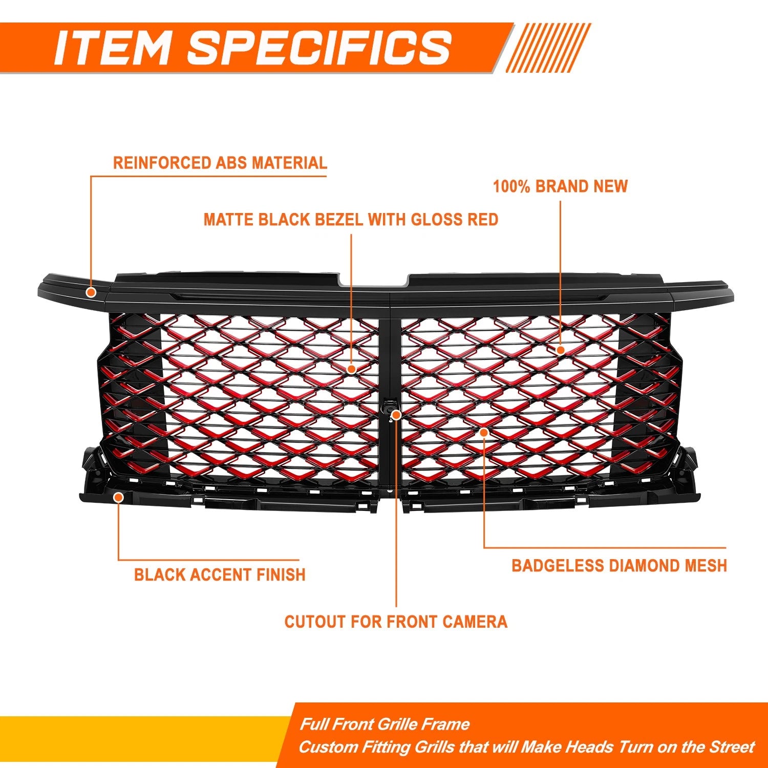 Badgeless Diamond Mesh Front Bumper Grille for Silverado 1500 LT LST RST (2022–2026)