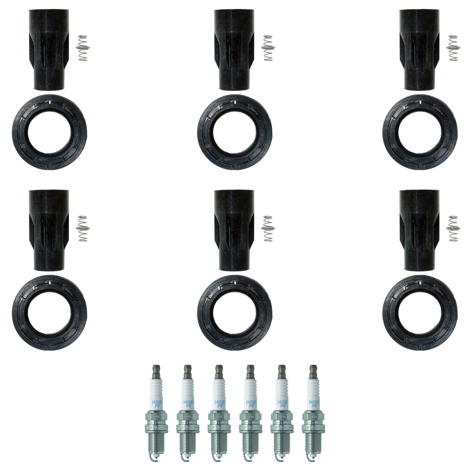 Set of 6 NGK Laser Platinum Spark Plugs & Coil Boots for Camry Highlander RX400h (2007–2019)