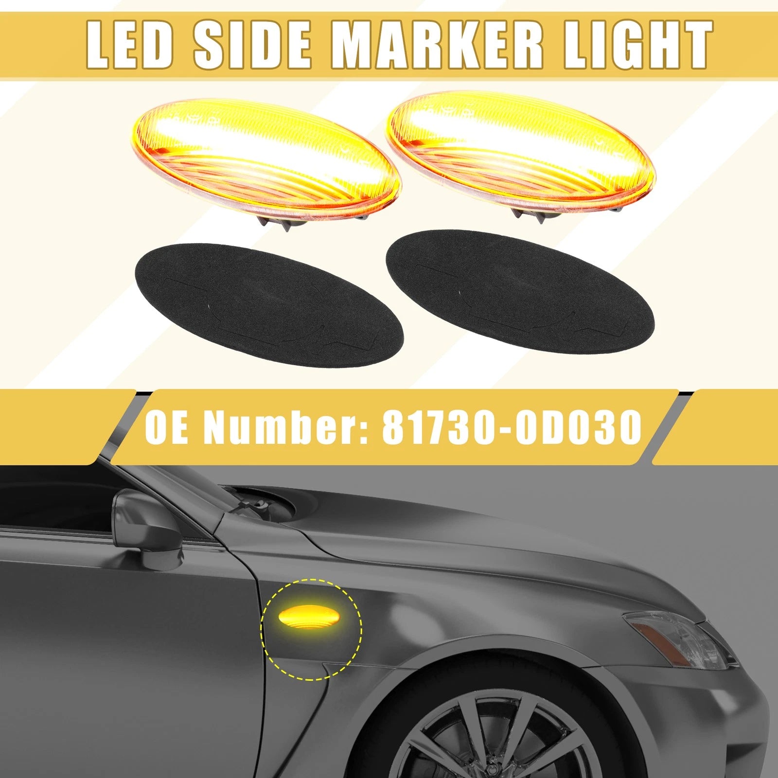 Pair Front LED Side Marker Lights for Toyota Yaris (2010–2017) 81730-02, 718844746069