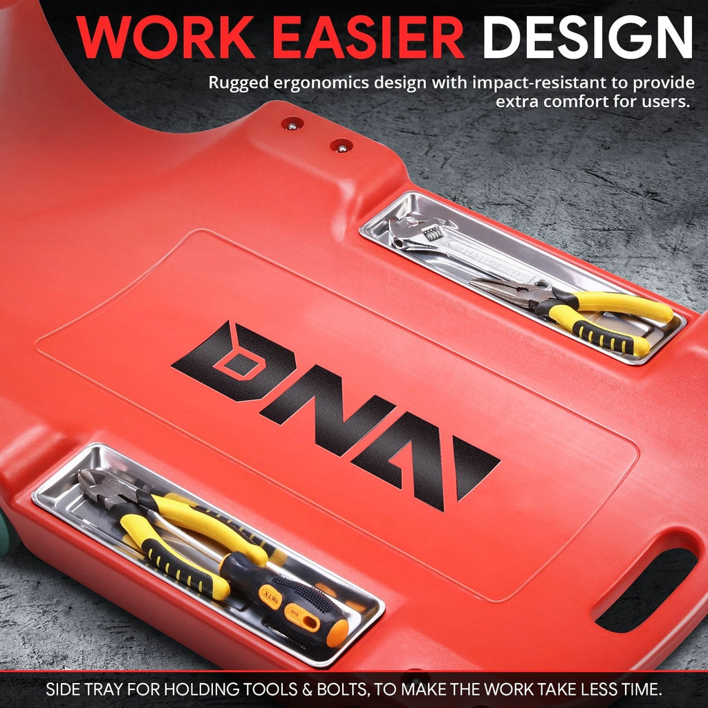 40" Red Plastic Floor Creeper with Swivel Casters for Workshop