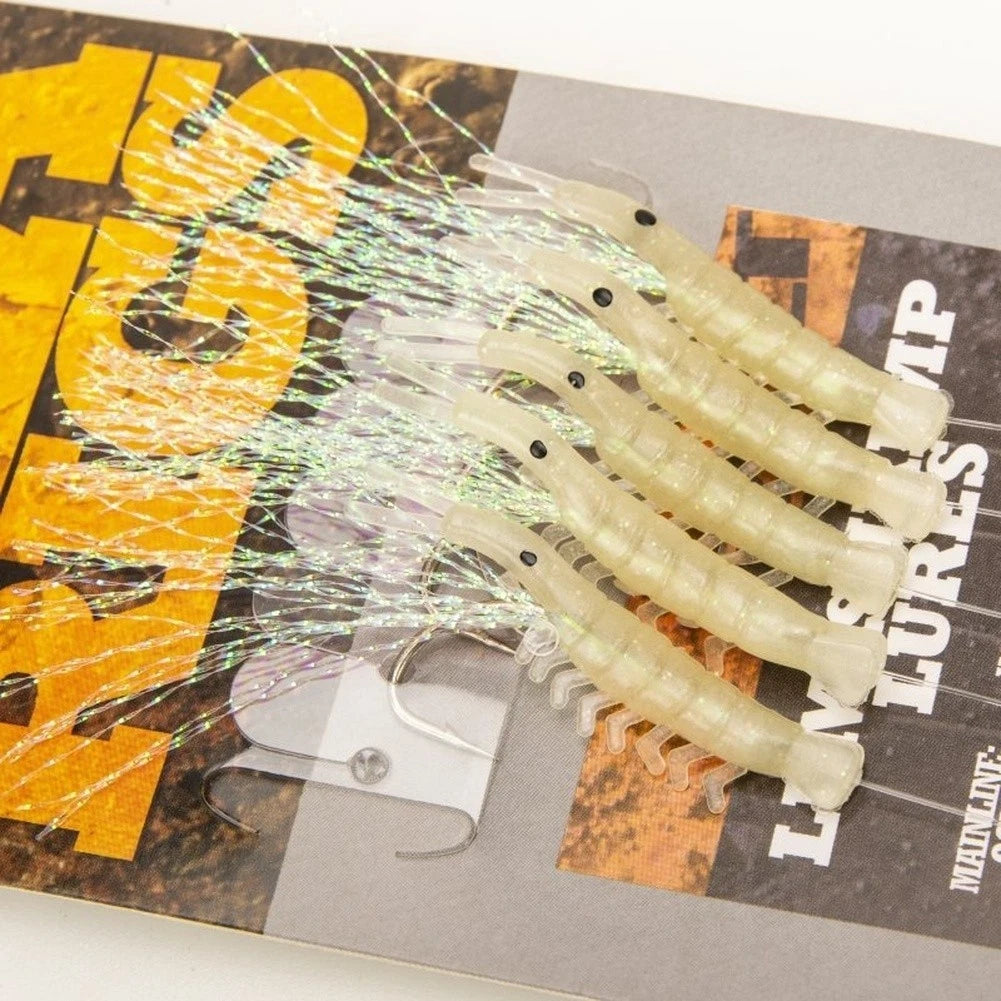 5pcs Glow in the Dark Shrimp Lures with Barbed Hooks for Bass Perch (N/A)