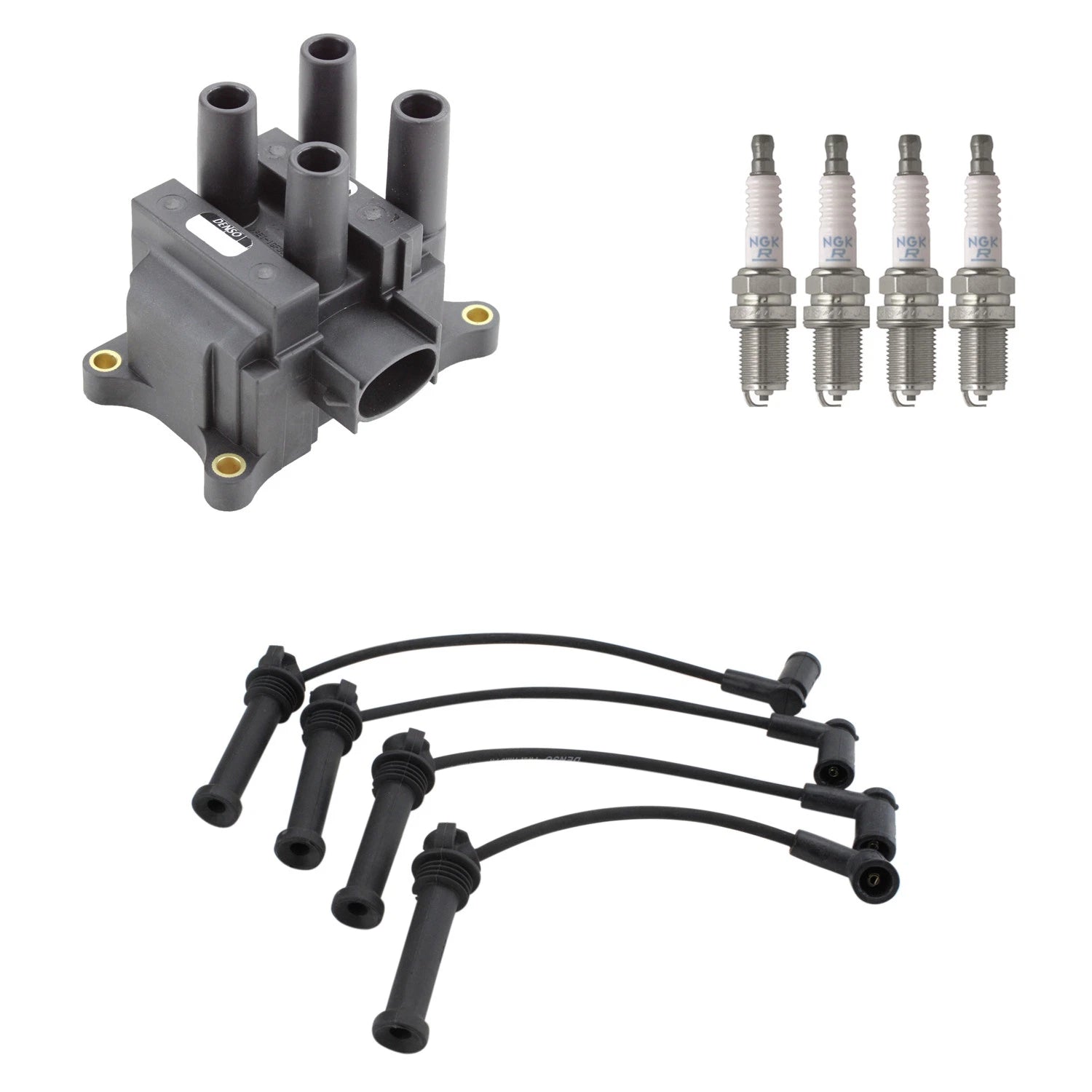 Set of 4 Denso Ignition Coil Wires & NGK Spark Plugs for Ranger B2300 (1993–1997)