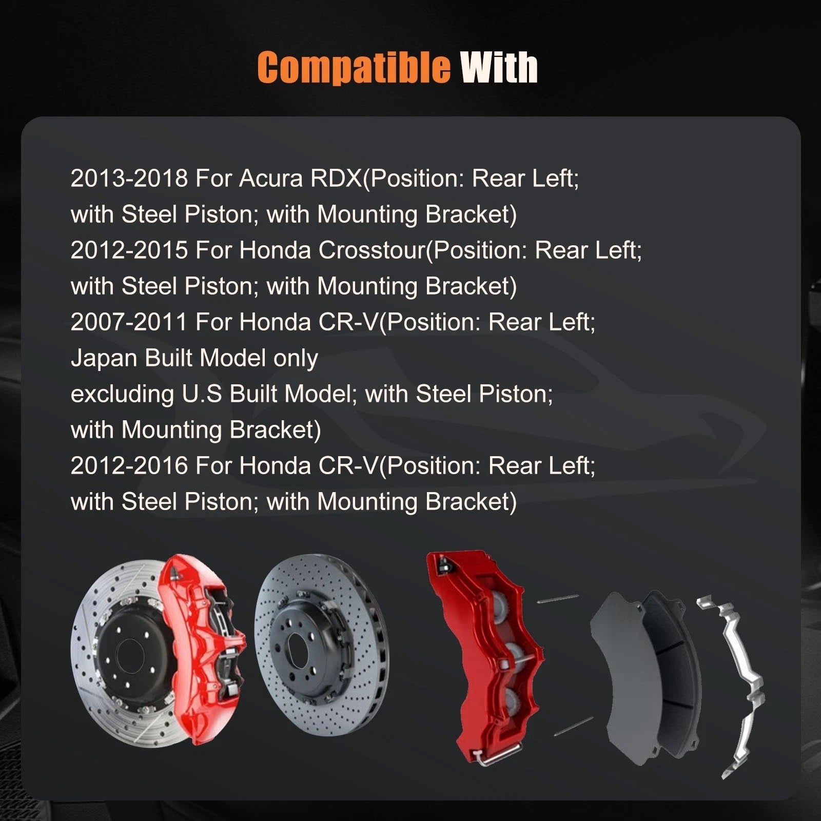 Rear Pair Brake Disc Calipers for Acura RDX (2013–2018) & Honda CR-V (2007–2016)