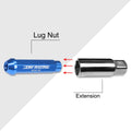 20Pc M12X1.5 Blue JDM Open End Conical Wheel Lug Nuts + Extension 25mmx90mm