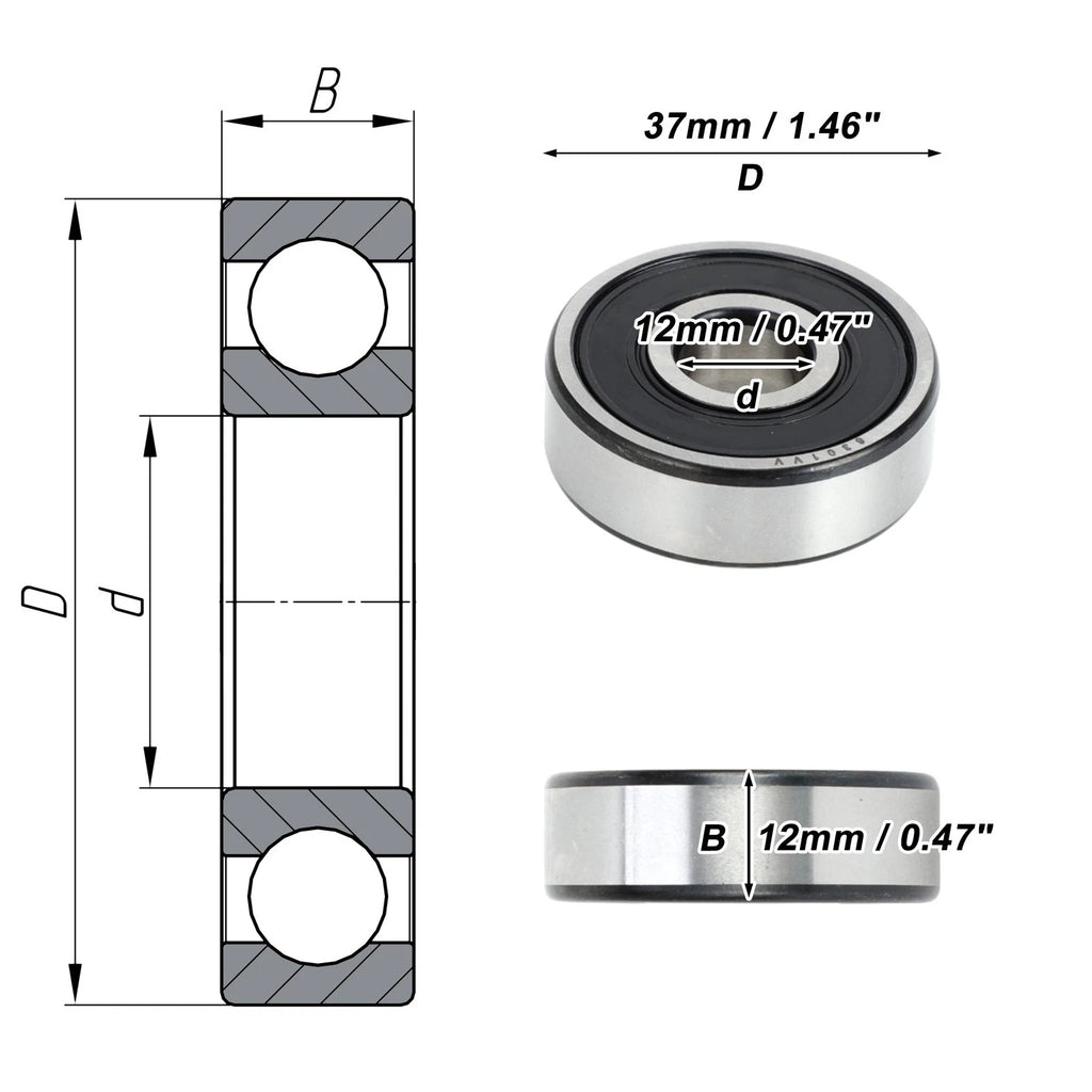 Deep Groove Ball Bearing 12x37x12mm for Scooter Skateboard (6301VV)