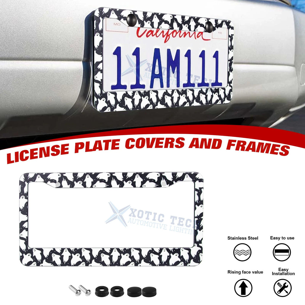 Cute Ghost Universal License Plate Frame for All Vehicles (Steel, 2-Pack)