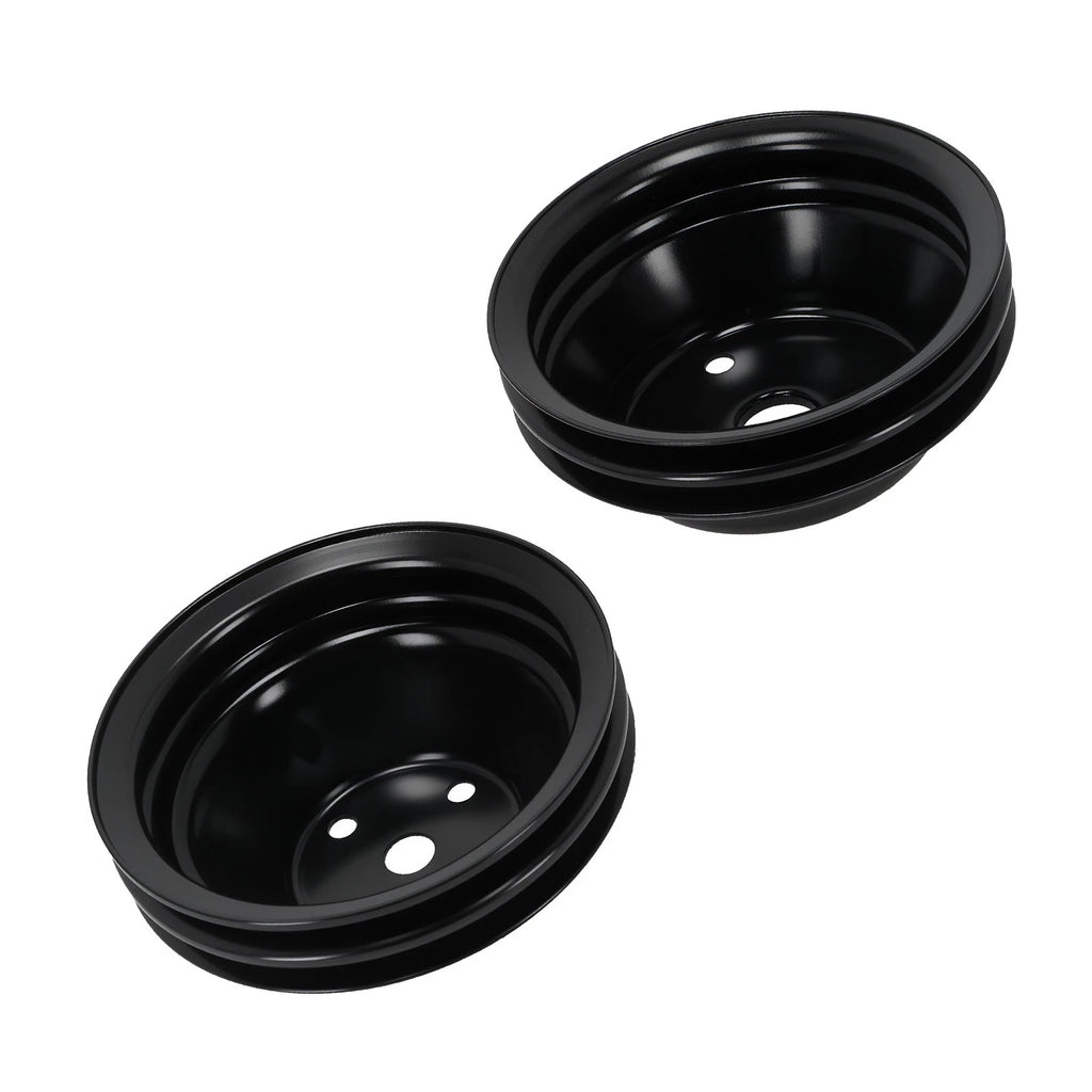 Black Steel Long Water Pump & Crankshaft Pulley for Chevrolet Small Block V8 (1969–1986)