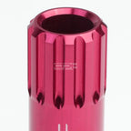 Set of 4 Open-End Aluminum Pink Lug Nuts + Adapter M12x1.5 (20mm OD/60mm Tall)
