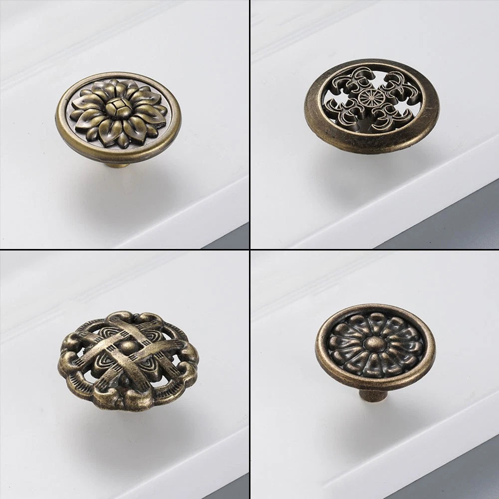 Set of 10 Antique Round Pull Handles for Cabinet Drawer