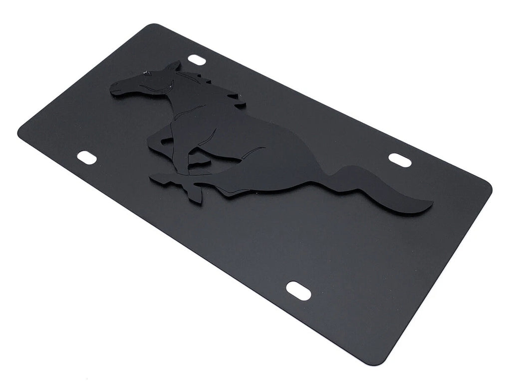3D Premium Mustang Running Pony Emblem Black License Plate for Ford (2005–2024)
