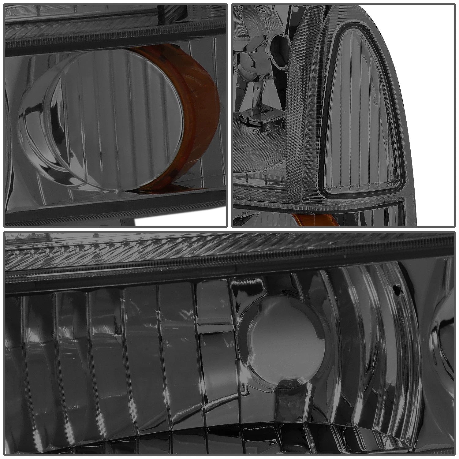 Pair of Smoked Housing Amber Side Headlights for Ford Super Duty (1999–2004)