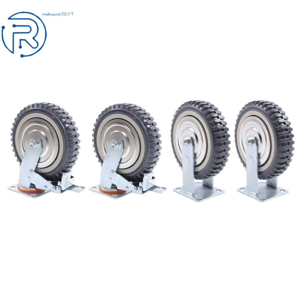 Set of 4 Heavy-Duty 8" Casters with Dual Brakes, Fixed, PU Textured Tread