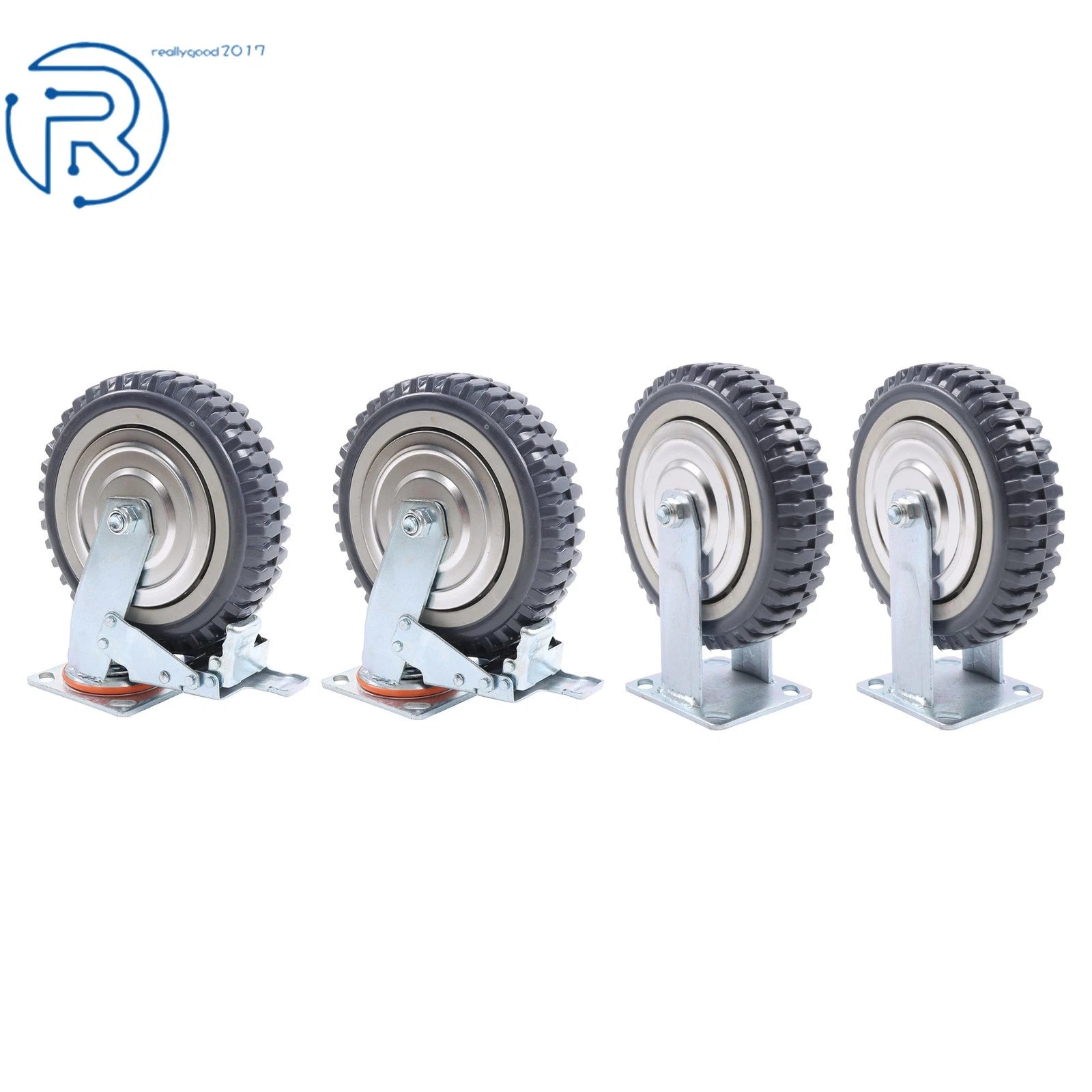 Set of 4 Heavy-Duty 8" Casters with Dual Brakes, Fixed, PU Textured Tread