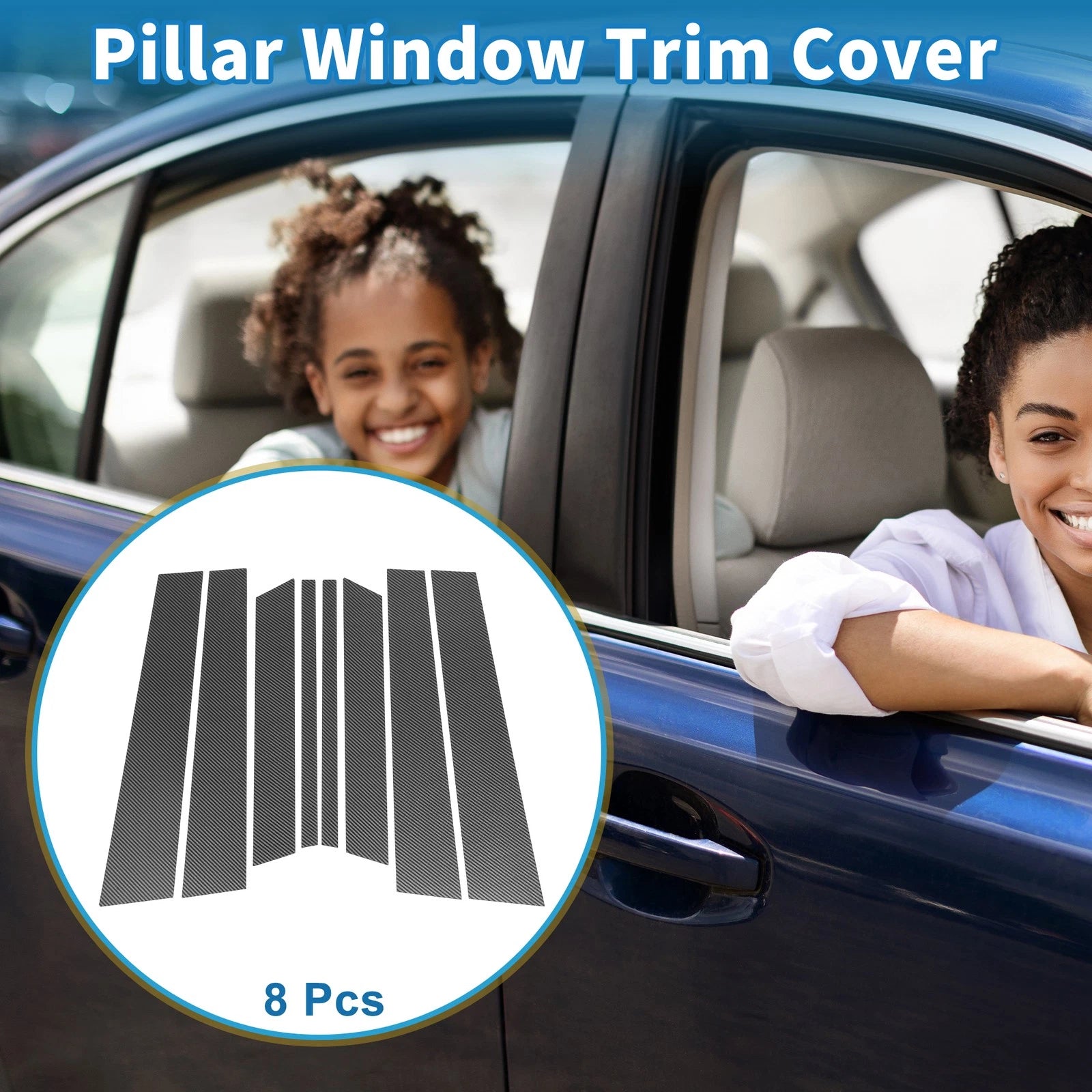 8pcs Door Pillar Window Trims for Ford Territory (2004–2016) Carbon Fiber