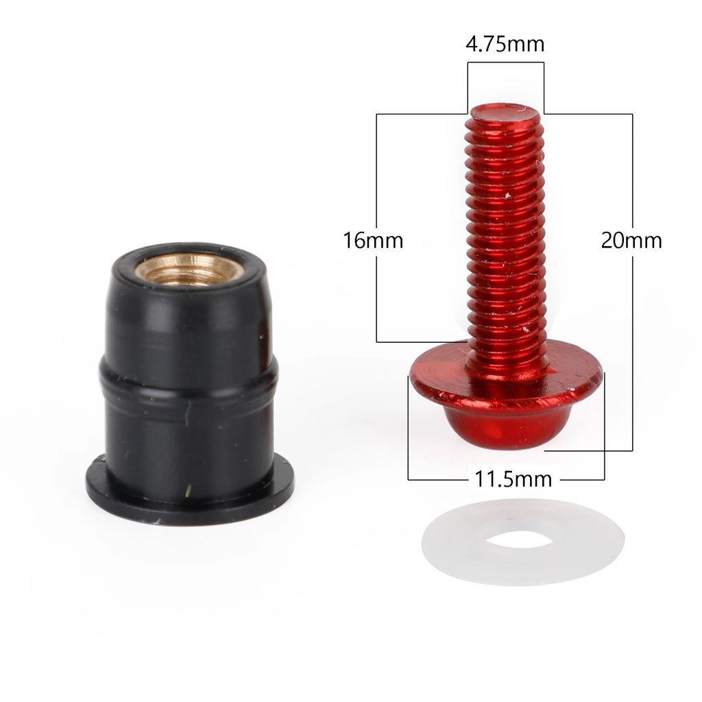 10 Pack Wind Screen Shield Kit for Motorcycle (M5x16mm Screw Bolt Washers)