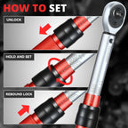1/4" Adjustable Click Torque Wrench 20-200 Ft-Lb with Storage Box