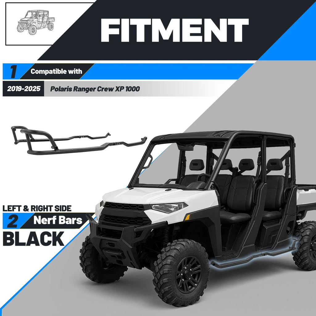 Set of 2 Rock Sliders Nerf Bars for Polaris Ranger Crew XP 1000 (2019–2025)