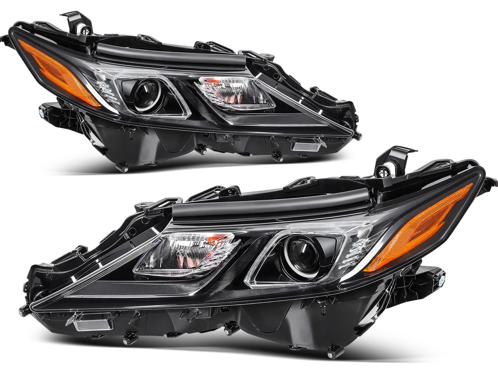 Set of 2 Headlight Assemblies for Toyota Camry SE (2021–2023) Black Housing Clear Lens