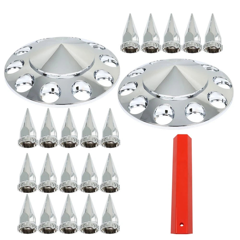 Set of 4 Chrome Front Hub Covers for Semi Truck (33mm Nut)