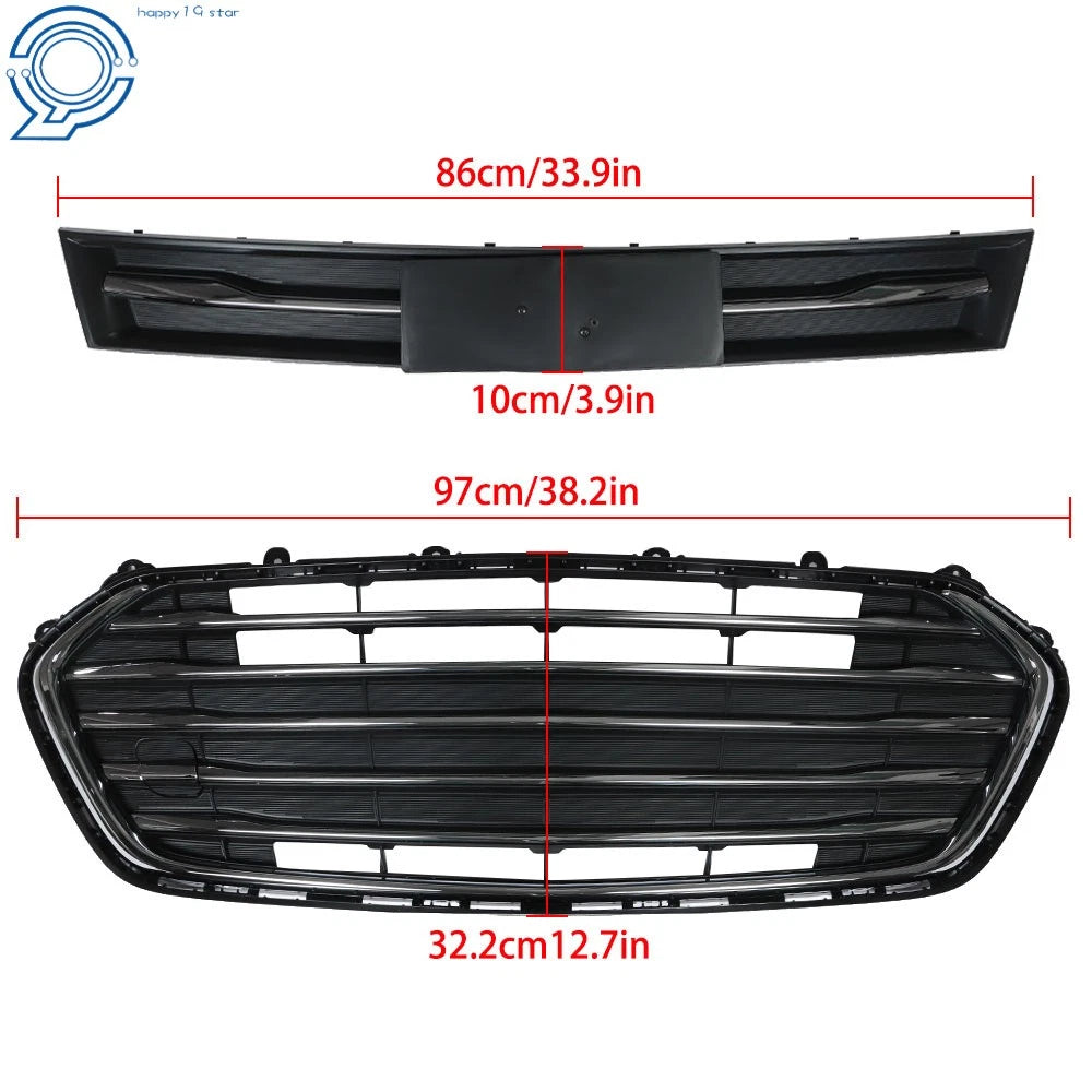 Set of 2 Front Bumper Grilles for Chevy Trax (2017-2020) Black Chrome Trim