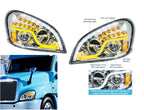 Pair LED Headlights With Dual Function DRL and Turn for Freightliner Cascadia (2018–2023)