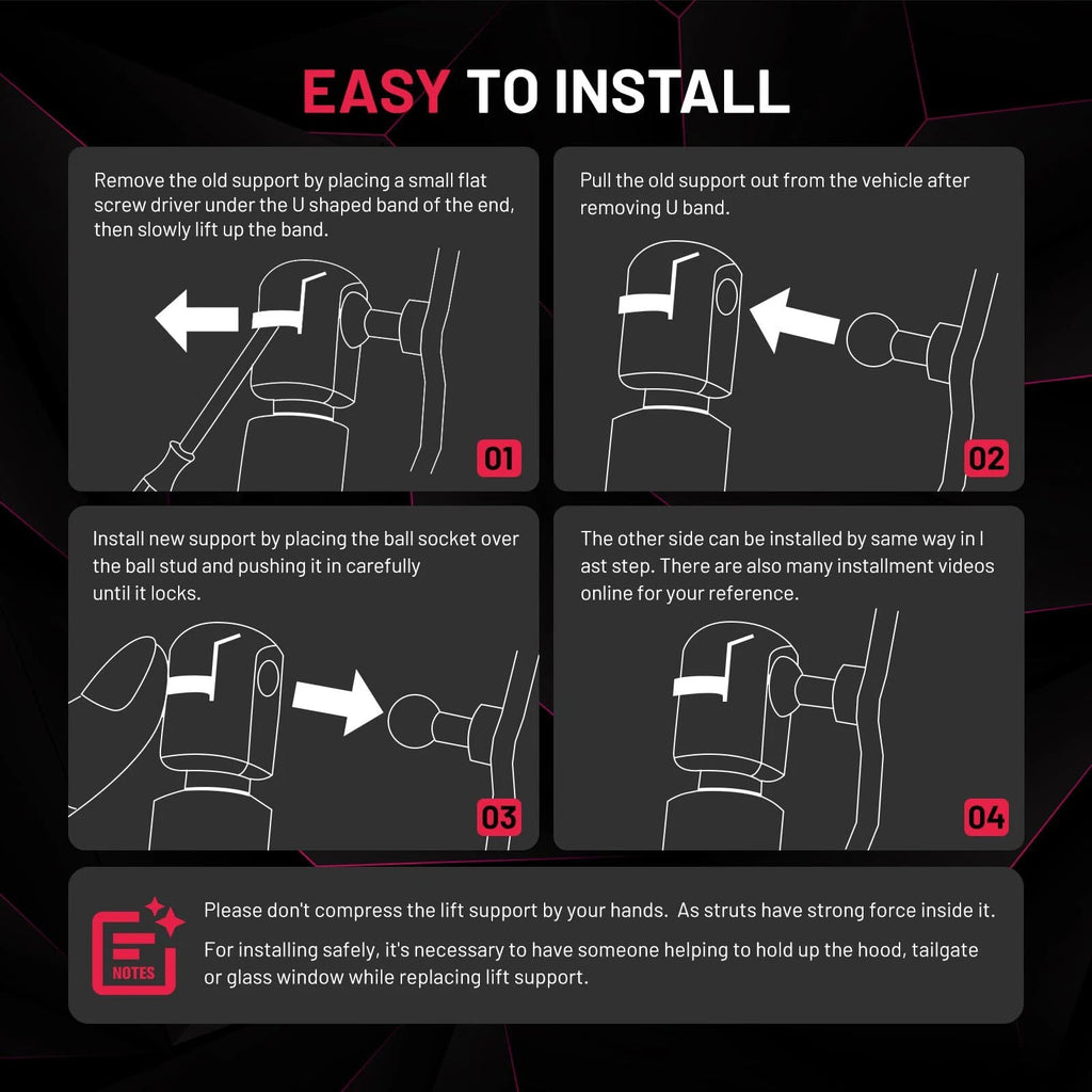 2X Gas Struts for Snugtop Topper Canopy (13", 28Lbs/125N)