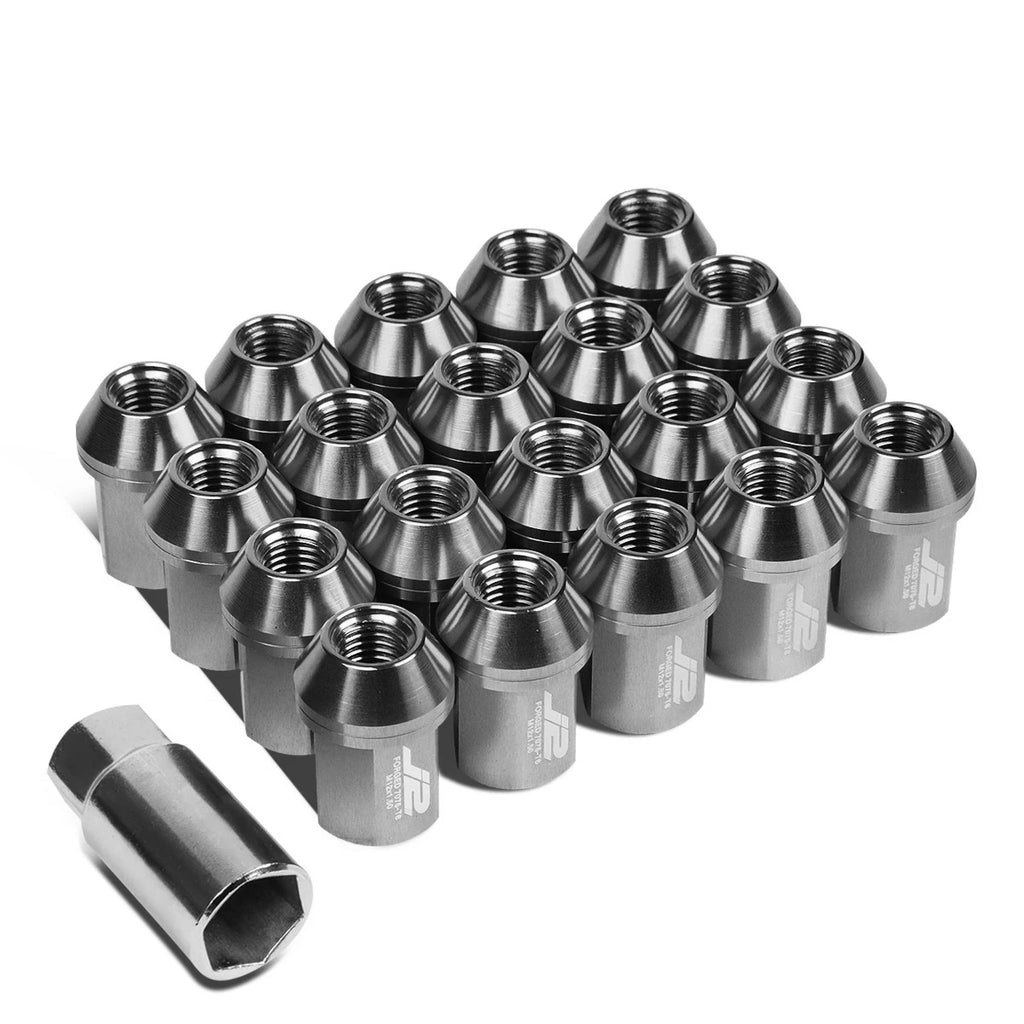 20Pc J2 7075 Forged Aluminum M12x1.5 Close-End Lug Nut Set w/Adapter Silver