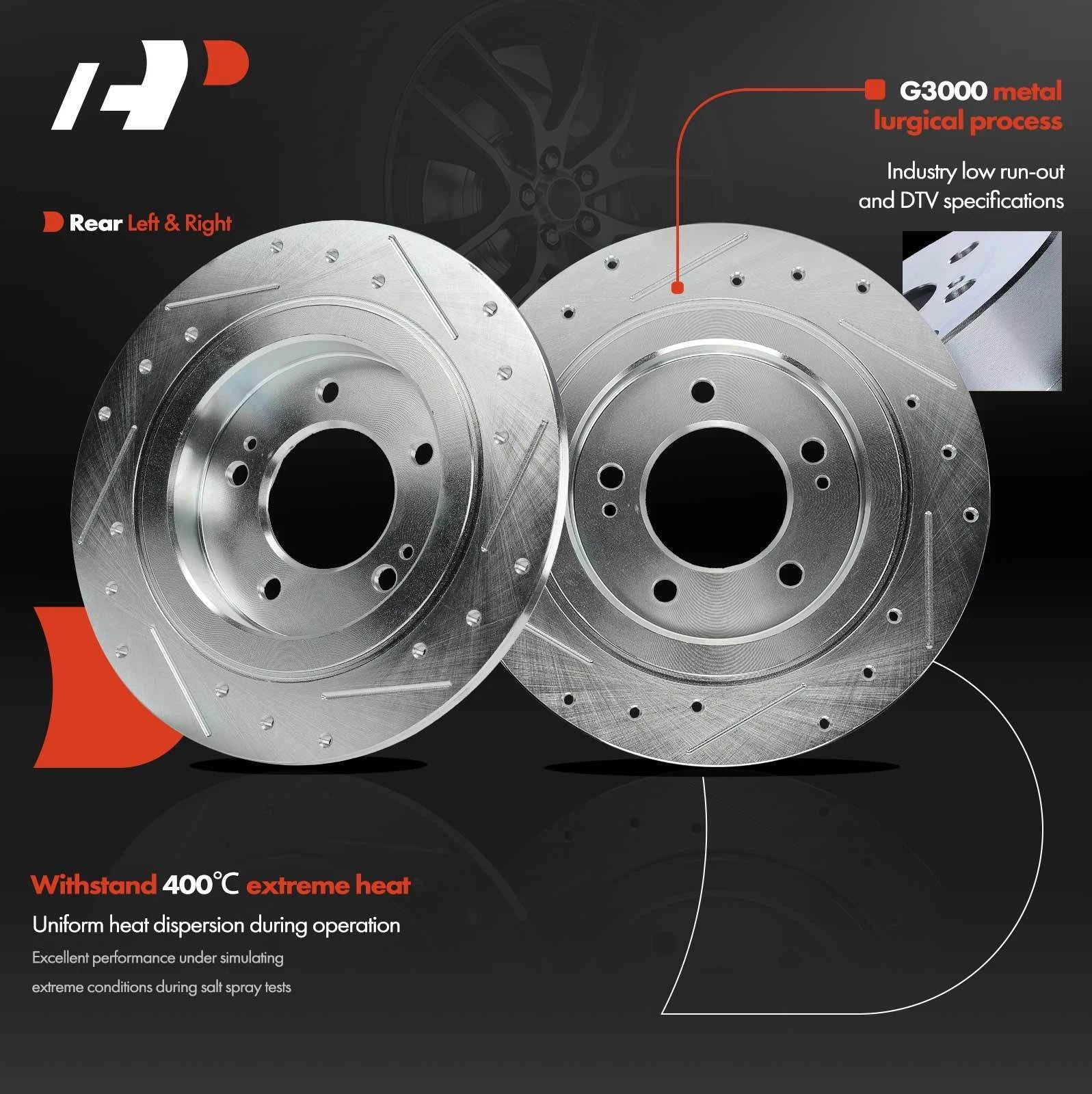 Set of 2 Rear Drilled Brake Rotors & Ceramic Pads for Hyundai Sonata