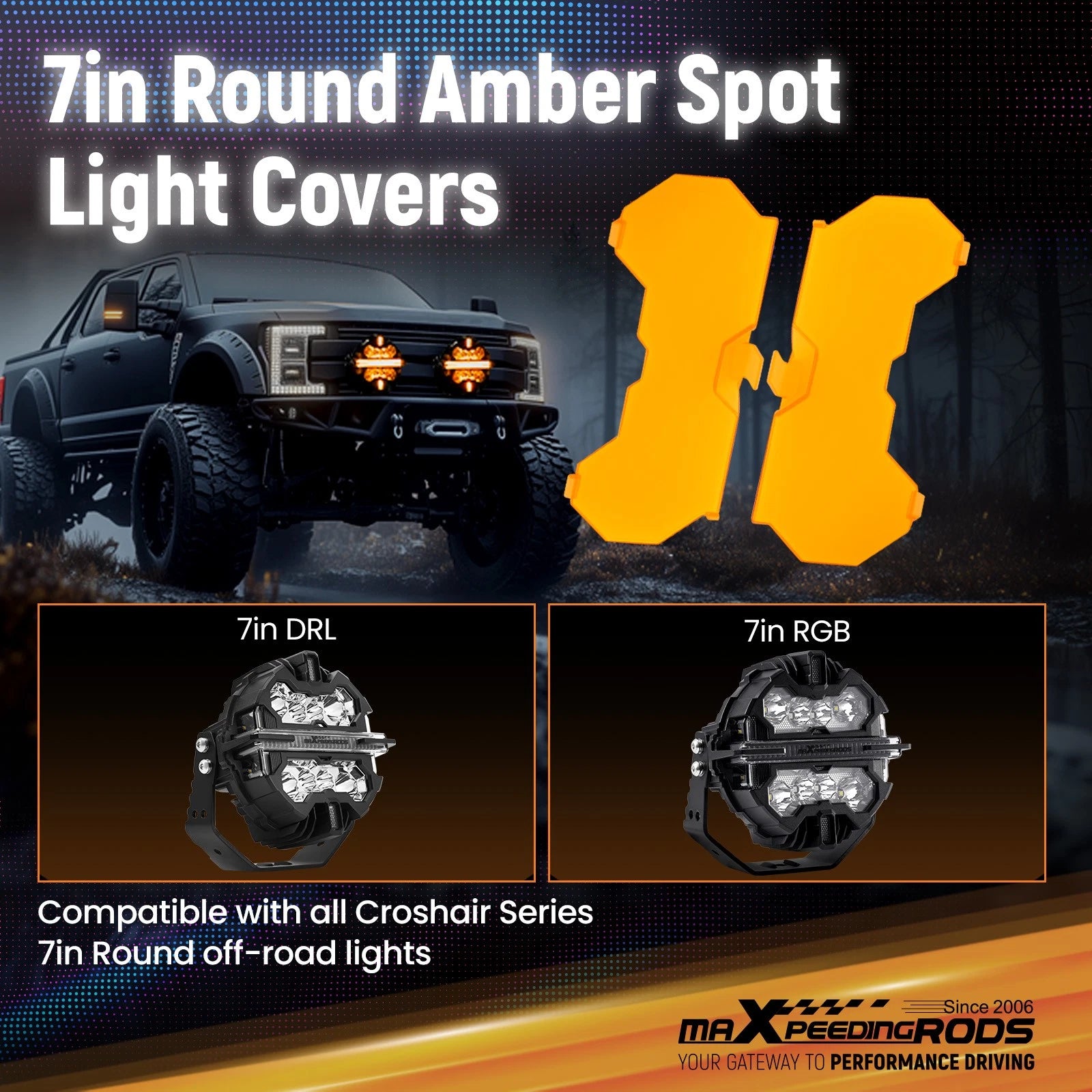 Protective Amber Cover for maXpeedingrods Crosshair Series 7" Light Pod