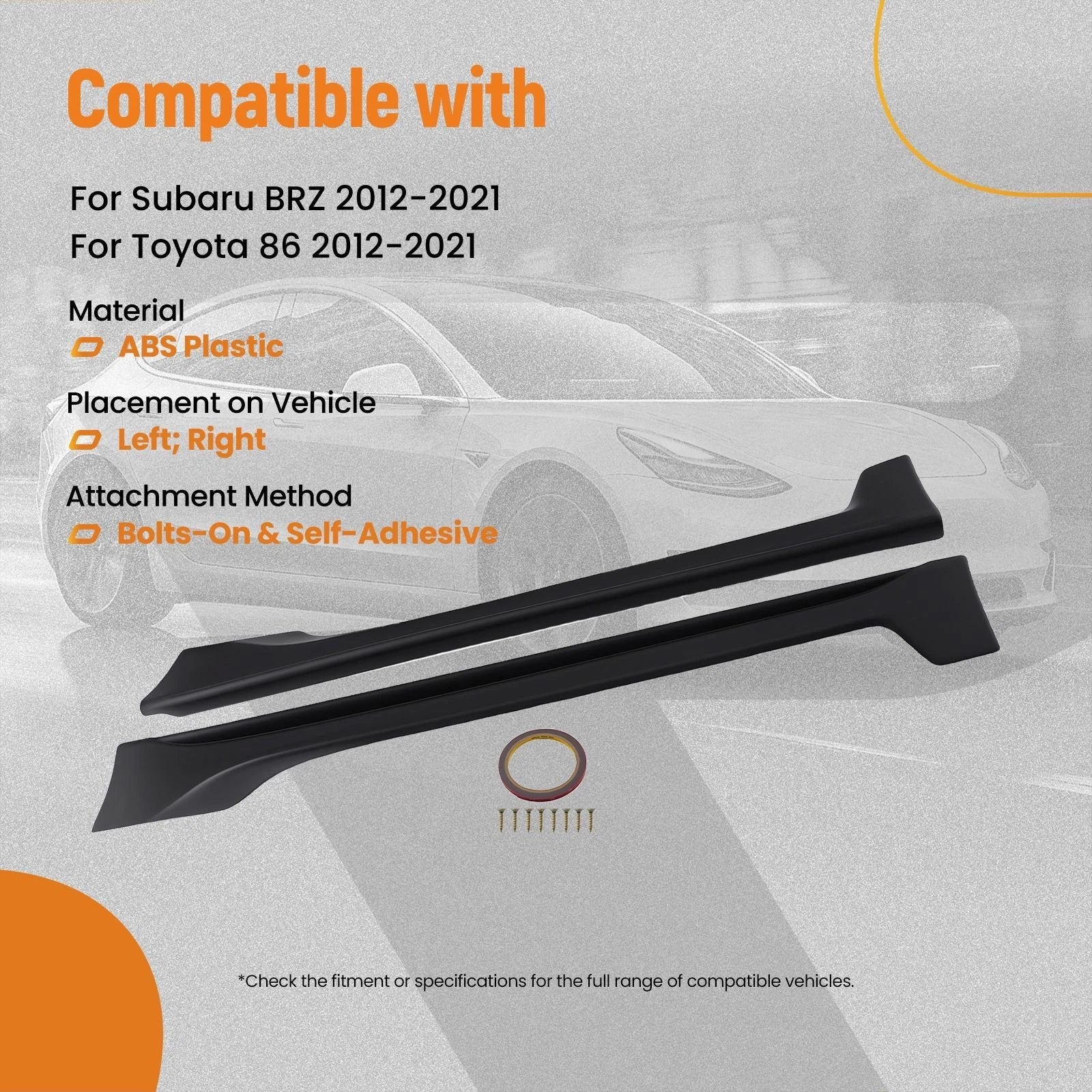 ABS Plastic Side Skirt Extension for Subaru BRZ Scion FR-S (2012–2021)