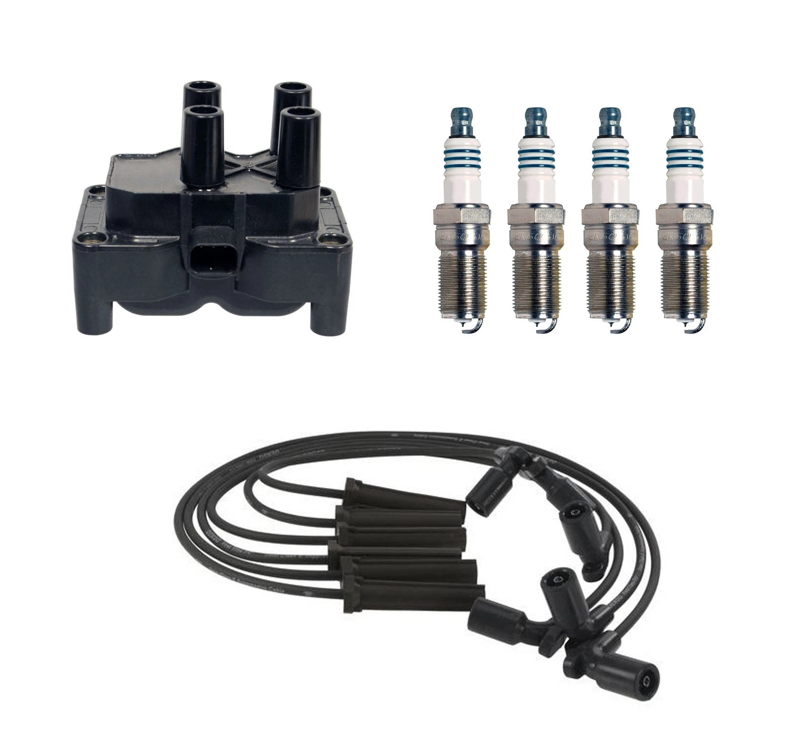 Denso Ignition Coil & Wire Set + 4 Iridium Power Spark Plugs for Ford 1.6L L4