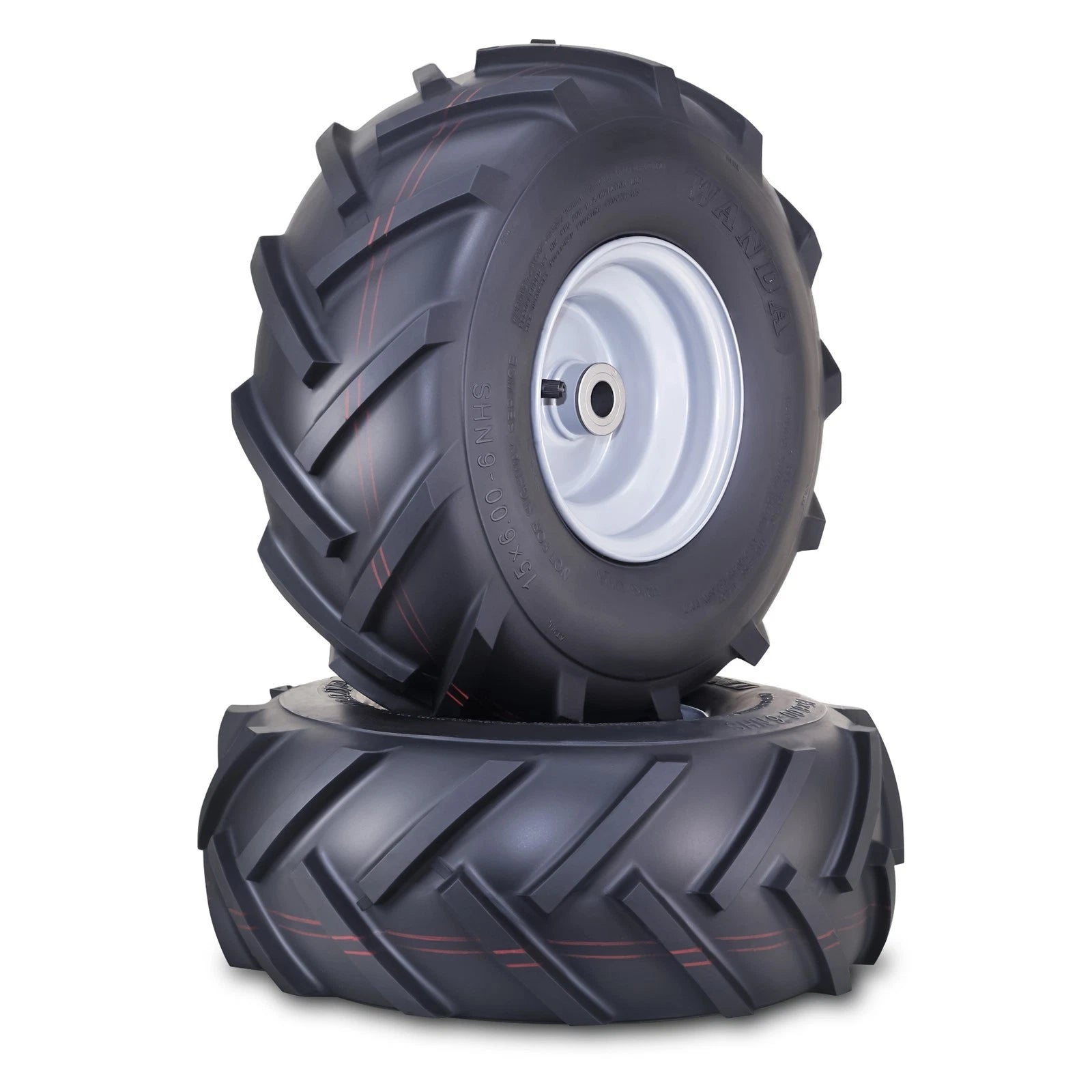 2 WANDA Lawn Mower Tires 15X6-6 with 3/4" Bushing, 3" Center Hub (Silver)